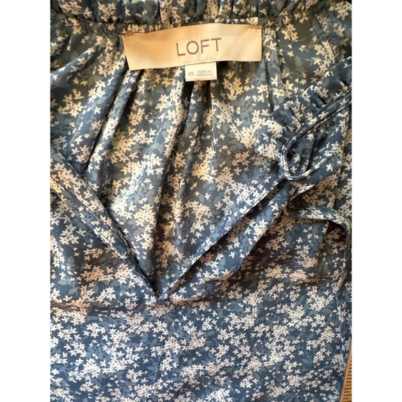 💖LOFT XS Blue Floral Ruffle Collar Peplum Blouse - Picture 5 of 7